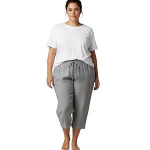 Jones New York Capri Pants Women 1X Gray Linen Blend Elastic Waist Casual Mom